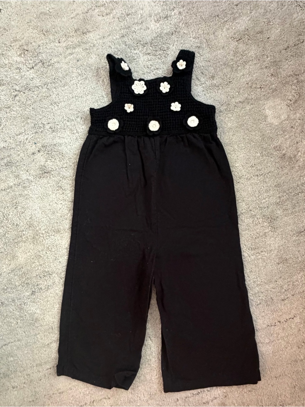 Zara Black Floral-Accent Girls' Knit Jumpsuit